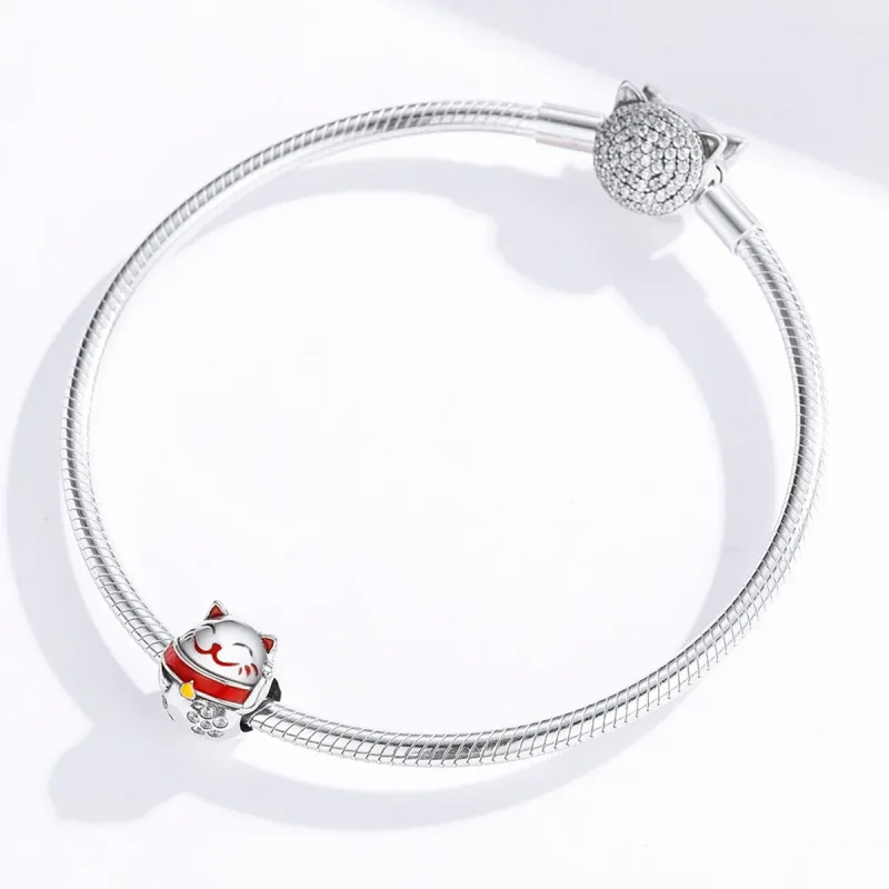 (bilde for) Pandora Style Silver Maneki Neko Charm - SCC1374 - Vis 3