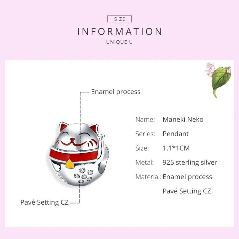 (bilde for) Pandora Style Silver Maneki Neko Charm - SCC1374 - Vis 6