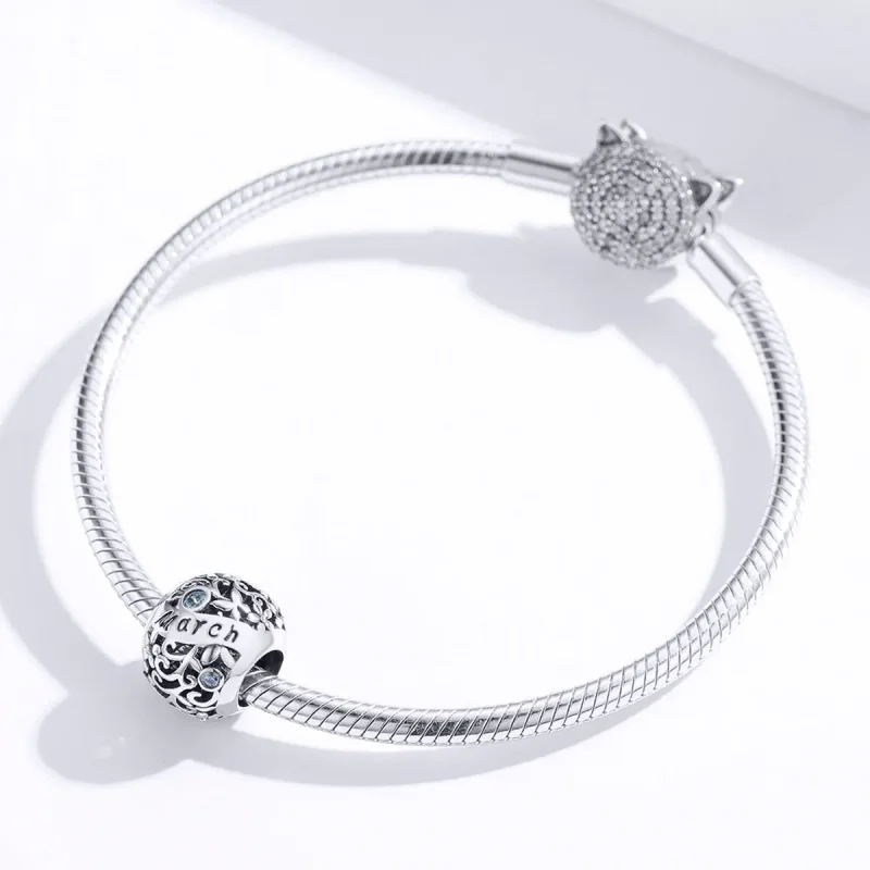 (bilde for) Pandora Style Silver March Birthstone Charm - SCC1385-3 - Vis 2
