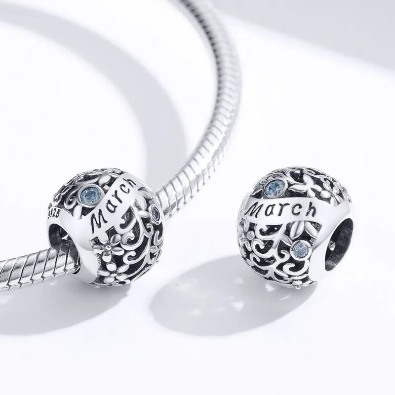 (bilde for) Pandora Style Silver March Birthstone Charm - SCC1385-3 - Vis 3