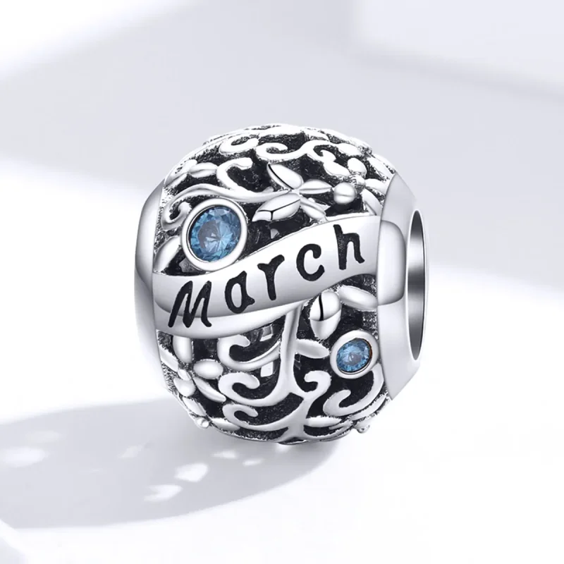 (bilde for) Pandora Style Silver March Birthstone Charm - SCC1385-3 - Vis 4