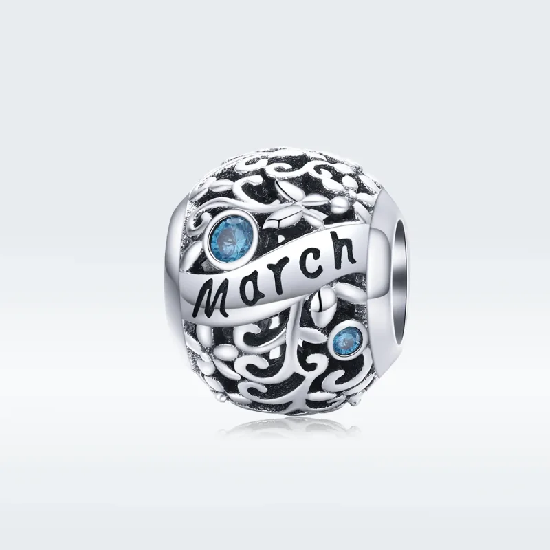 (bilde for) Pandora Style Silver March Birthstone Charm - SCC1385-3 - Vis 5