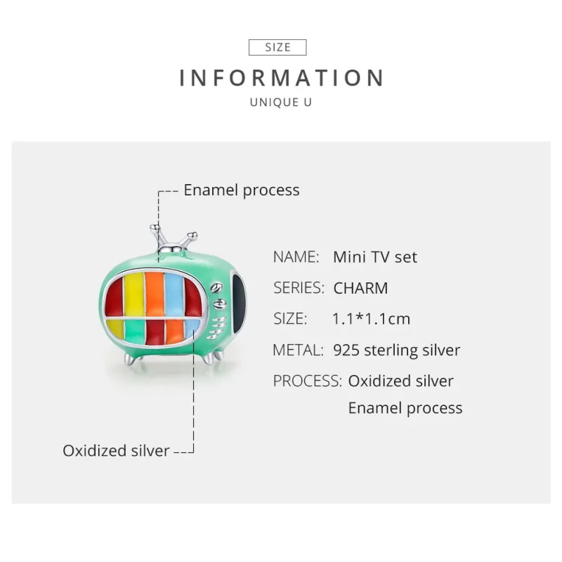 (bilde for) Pandora Style Silver Mini Color TV Charm - SCC1861 - Vis 7