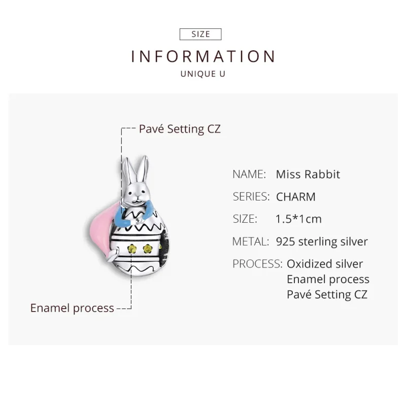 (bilde for) Pandora Style Silver Miss Rabbit Charm - SCC1754 - Vis 8