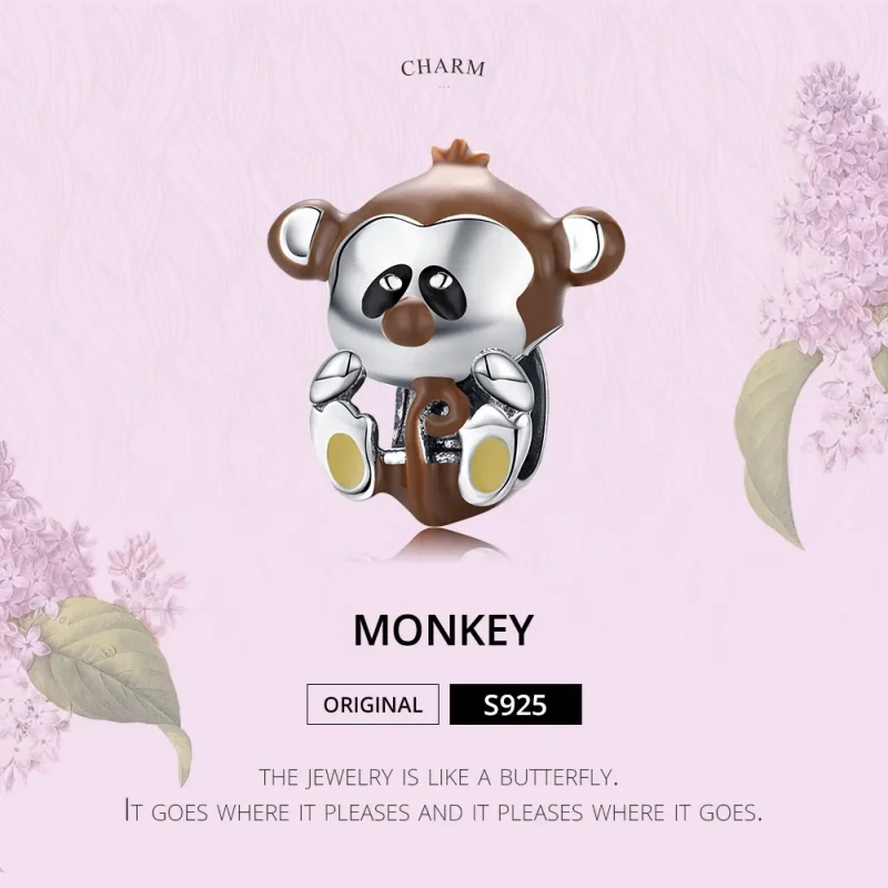 (bilde for) Pandora Style Silver Monkey Charm - BSC125 - Vis 5