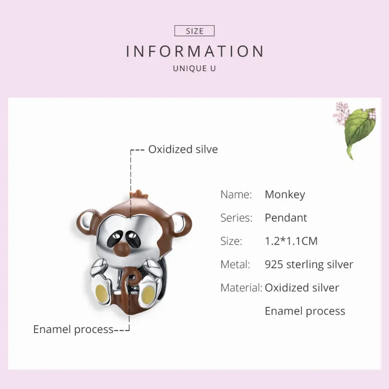 (bilde for) Pandora Style Silver Monkey Charm - BSC125 - Vis 6