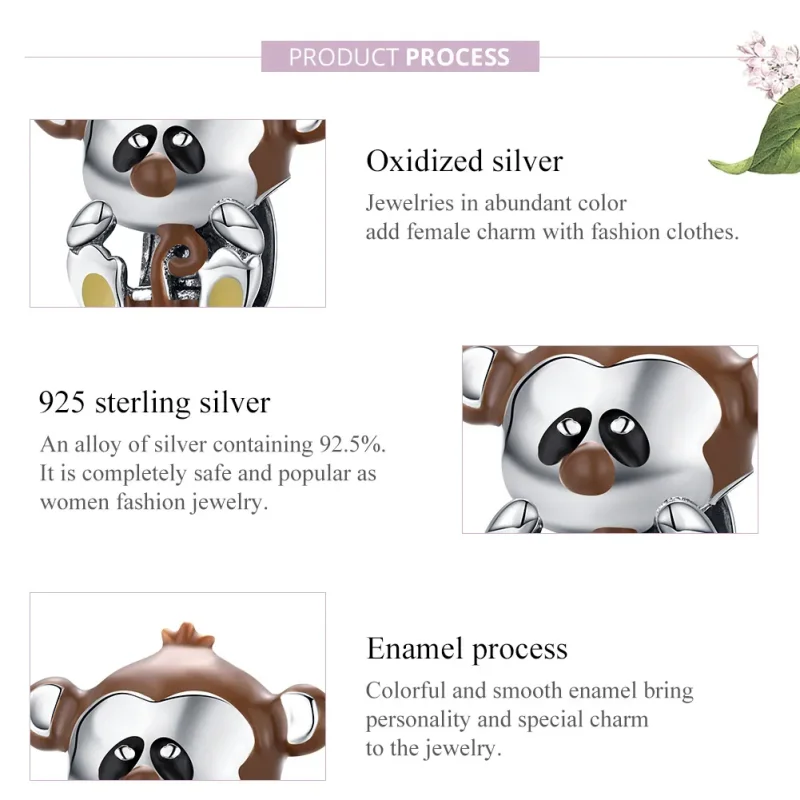 (bilde for) Pandora Style Silver Monkey Charm - BSC125 - Vis 7