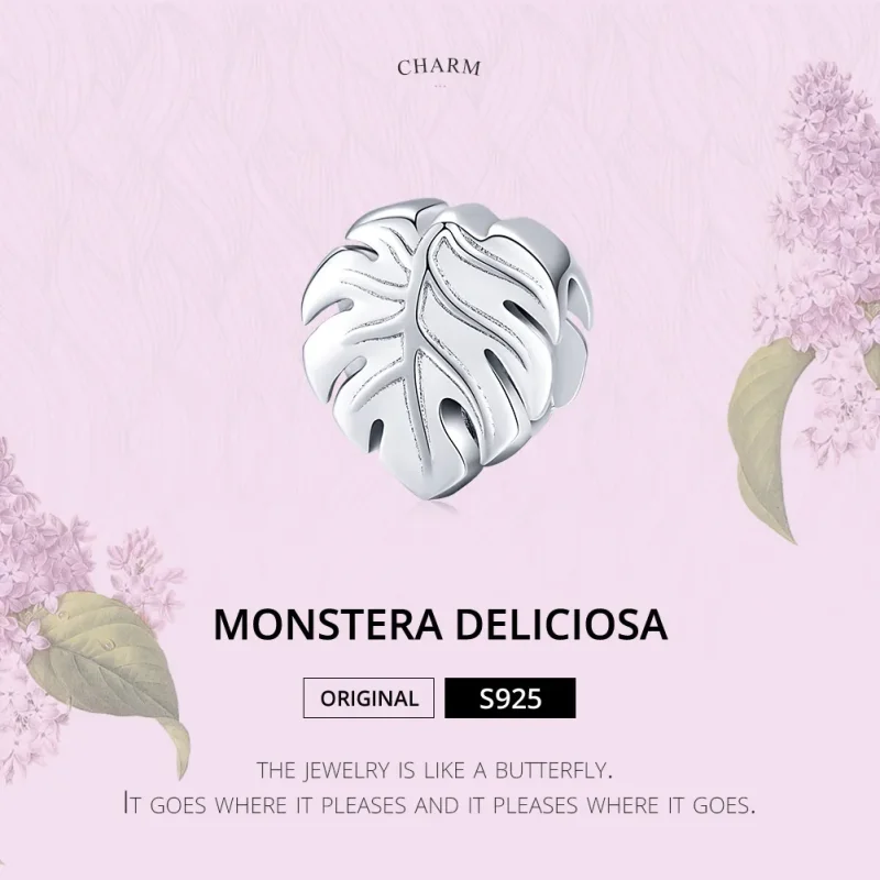 (bilde for) Pandora Style Silver Monstera Charm - BSC141 - Vis 6