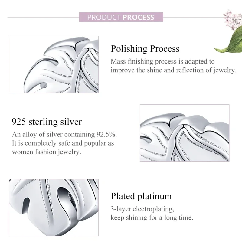 (bilde for) Pandora Style Silver Monstera Charm - BSC141 - Vis 8