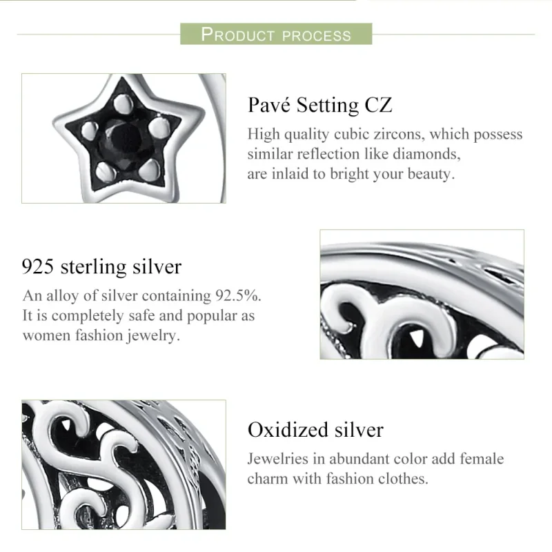 (bilde for) Pandora Style Silver Moon And Star Charm - SCC483 - Vis 7