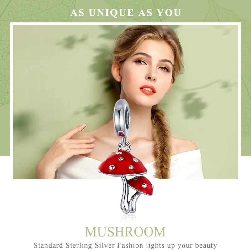 (bilde for) Pandora Style Silver Mushroom Dingle - SCC1060 - Vis 2