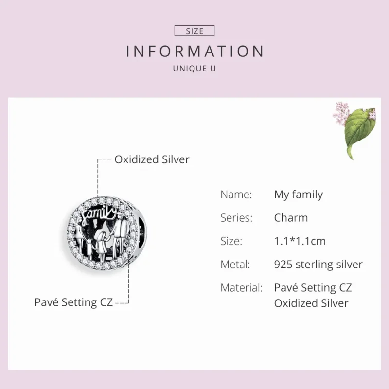 (bilde for) Pandora Style Silver My Family Charm - SCC1184 - Vis 3