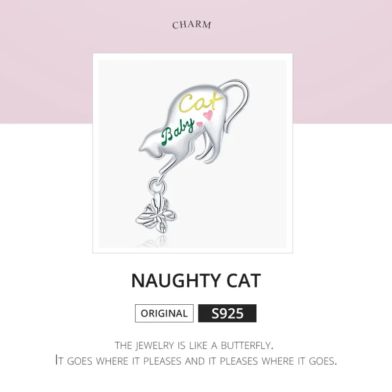 (bilde for) Pandora Style Silver Naughty Cat Charm - SCC1678 - Vis 6