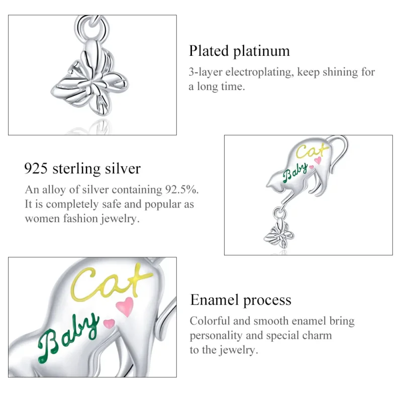 (bilde for) Pandora Style Silver Naughty Cat Charm - SCC1678 - Vis 7