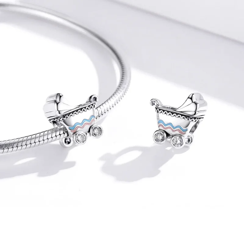 (bilde for) Pandora Style Silver Newborn Baby Carriage Charm - SCC1539 - Vis 2