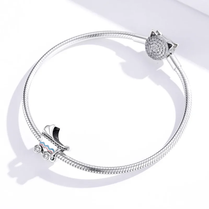 (bilde for) Pandora Style Silver Newborn Baby Carriage Charm - SCC1539 - Vis 4