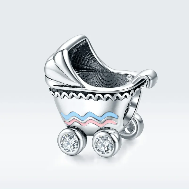 (bilde for) Pandora Style Silver Newborn Baby Carriage Charm - SCC1539 - Vis 5