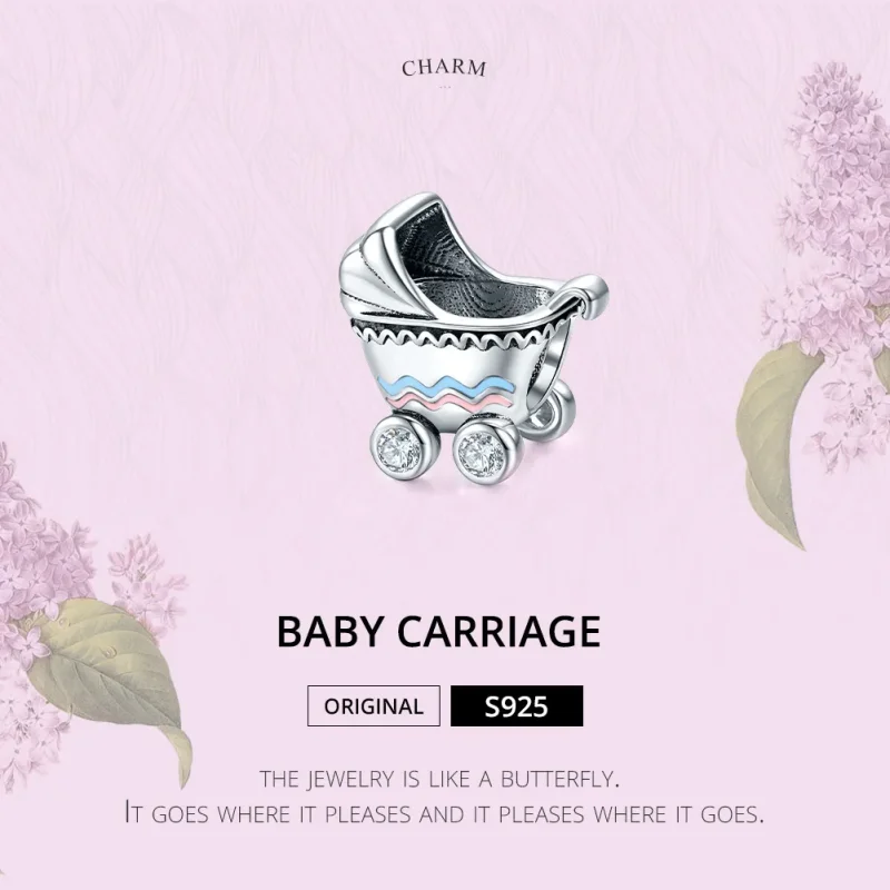 (bilde for) Pandora Style Silver Newborn Baby Carriage Charm - SCC1539 - Vis 6
