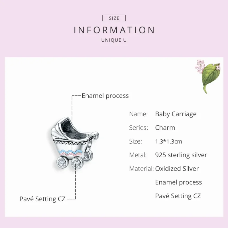 (bilde for) Pandora Style Silver Newborn Baby Carriage Charm - SCC1539 - Vis 7