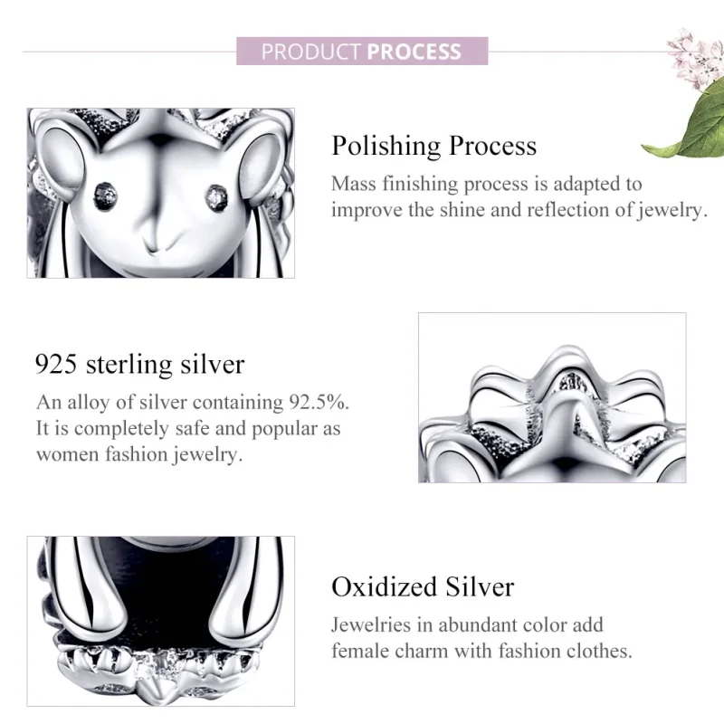 (bilde for) Pandora Style Silver Nino The Hedgehog Charm - SCC1420 - Vis 8