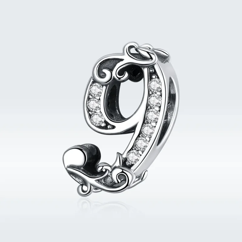 (bilde for) Pandora Style Silver Number 9 Charm - SCC1418-9 - Vis 5