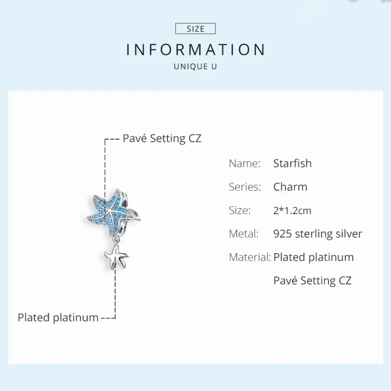(bilde for) Pandora Style Silver Oceanic Starfish Charm - BSC252 - Vis 6