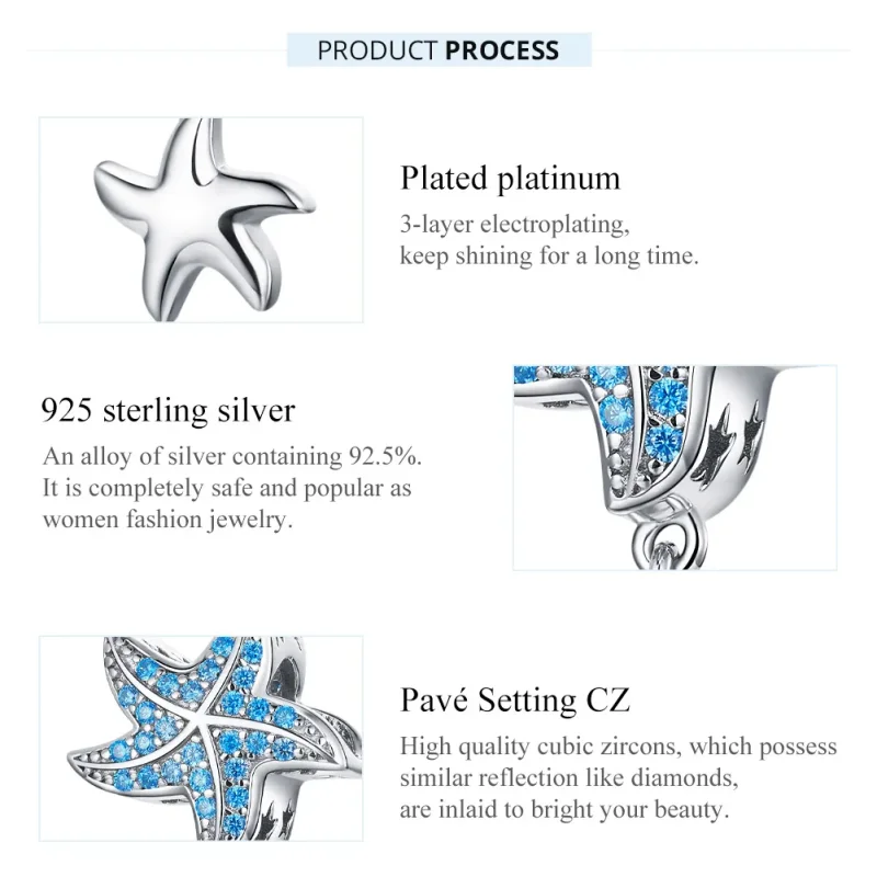(bilde for) Pandora Style Silver Oceanic Starfish Charm - BSC252 - Vis 7