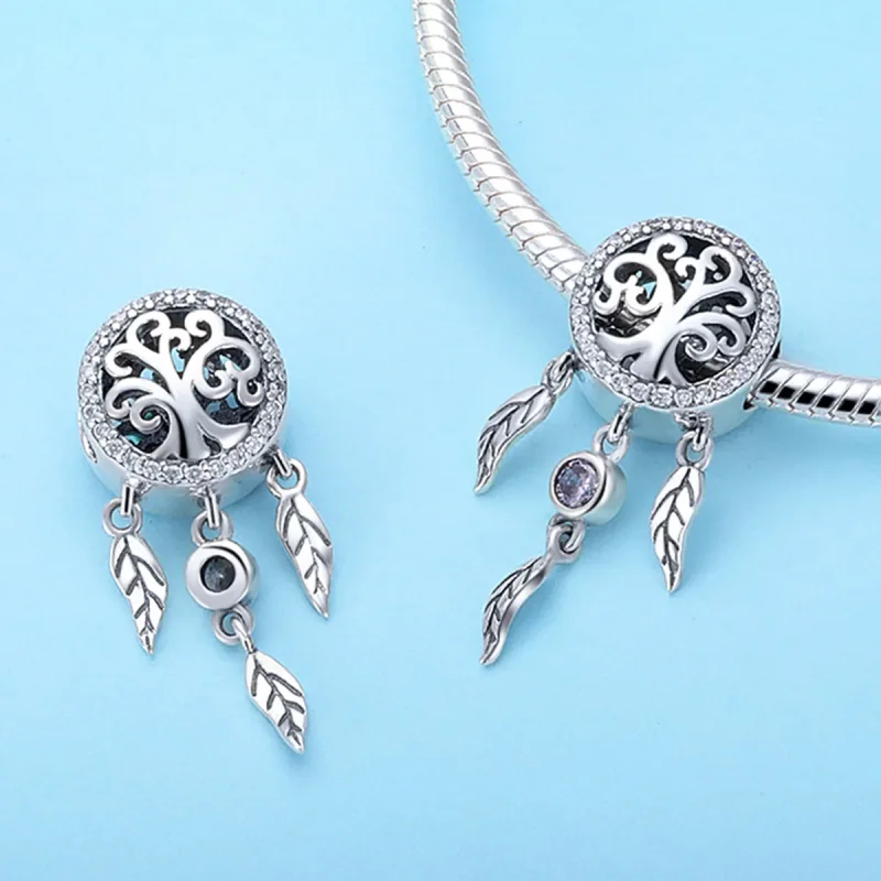 (bilde for) Pandora Style Silver Openwork Dreamcatcher Charm - SCC723 - Vis 2