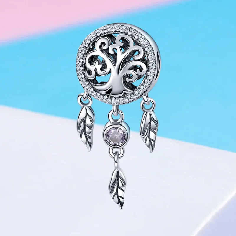 (bilde for) Pandora Style Silver Openwork Dreamcatcher Charm - SCC723 - Vis 4