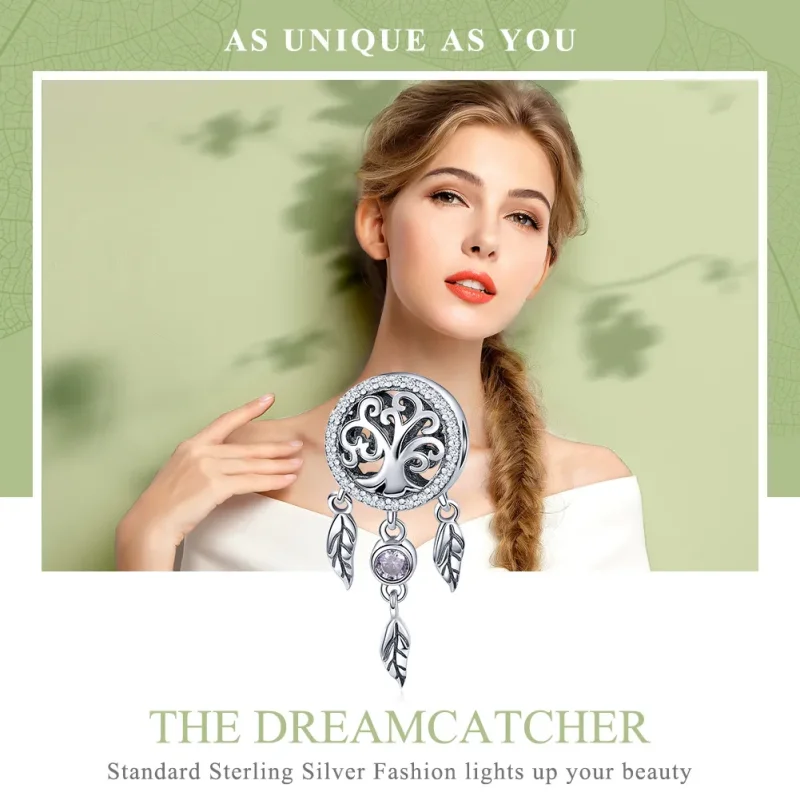 (bilde for) Pandora Style Silver Openwork Dreamcatcher Charm - SCC723 - Vis 6