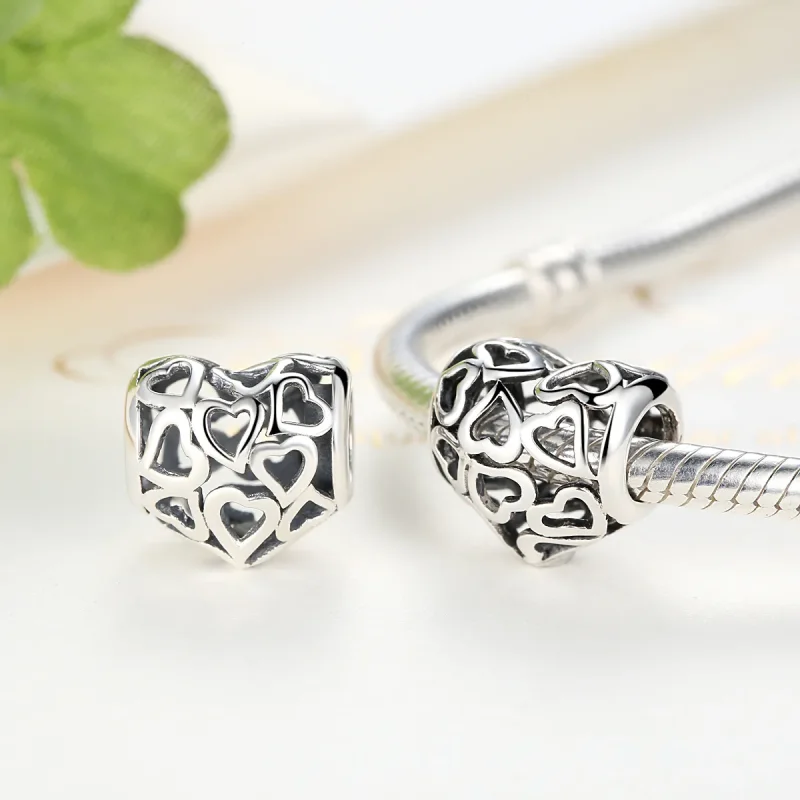 (bilde for) Pandora Style Silver Openwork Hearts Charm - SCC024 - Vis 2