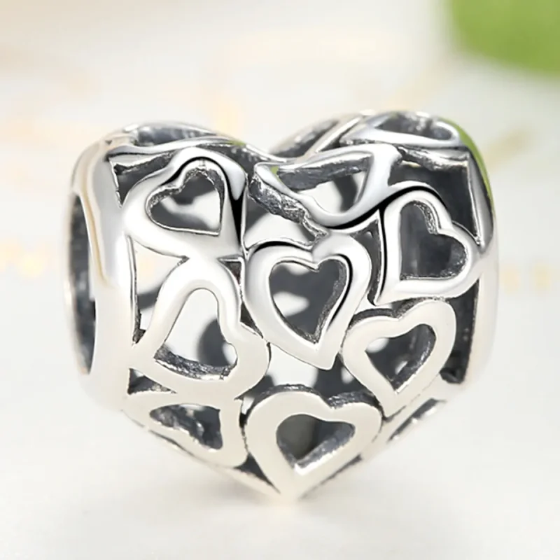 (bilde for) Pandora Style Silver Openwork Hearts Charm - SCC024 - Vis 3