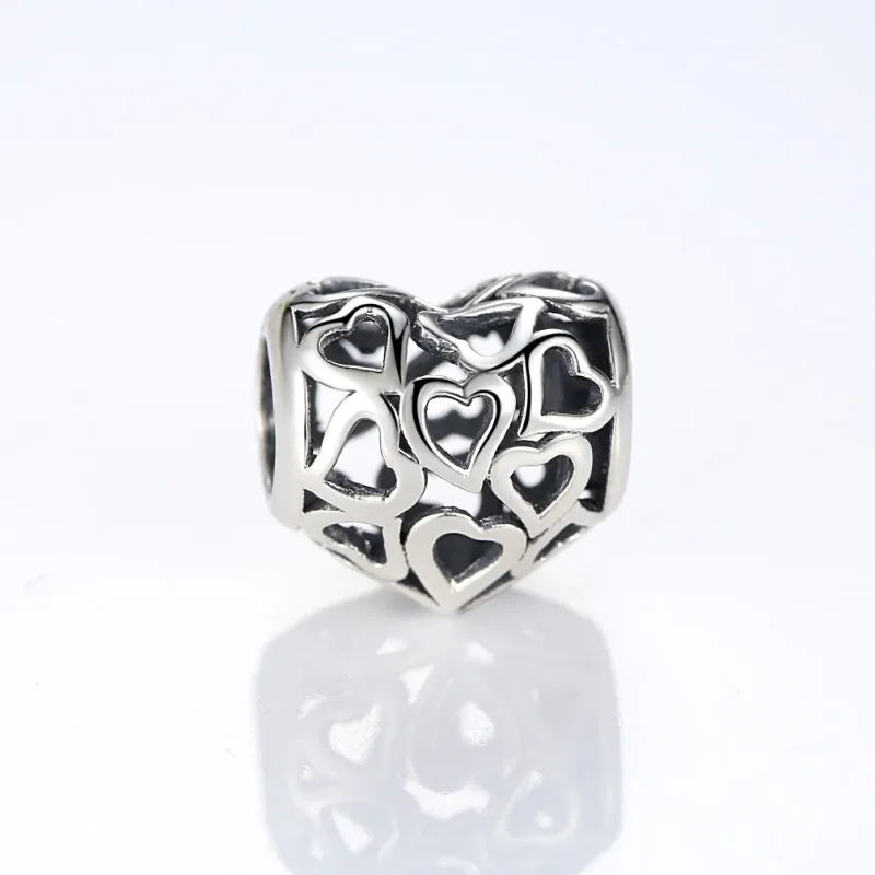 (bilde for) Pandora Style Silver Openwork Hearts Charm - SCC024 - Vis 5