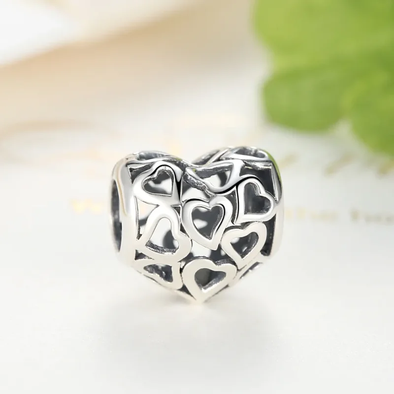 (bilde for) Pandora Style Silver Openwork Hearts Charm - SCC024 - Vis 6