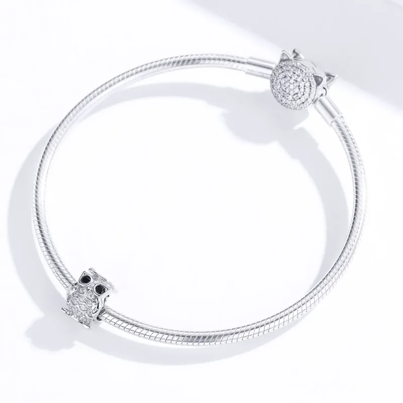 (bilde for) Pandora Style Silver Owl Charm - BSC124 - Vis 2