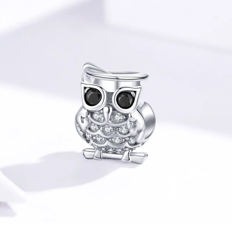 (bilde for) Pandora Style Silver Owl Charm - BSC124 - Vis 3
