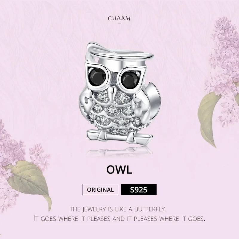 (bilde for) Pandora Style Silver Owl Charm - BSC124 - Vis 5