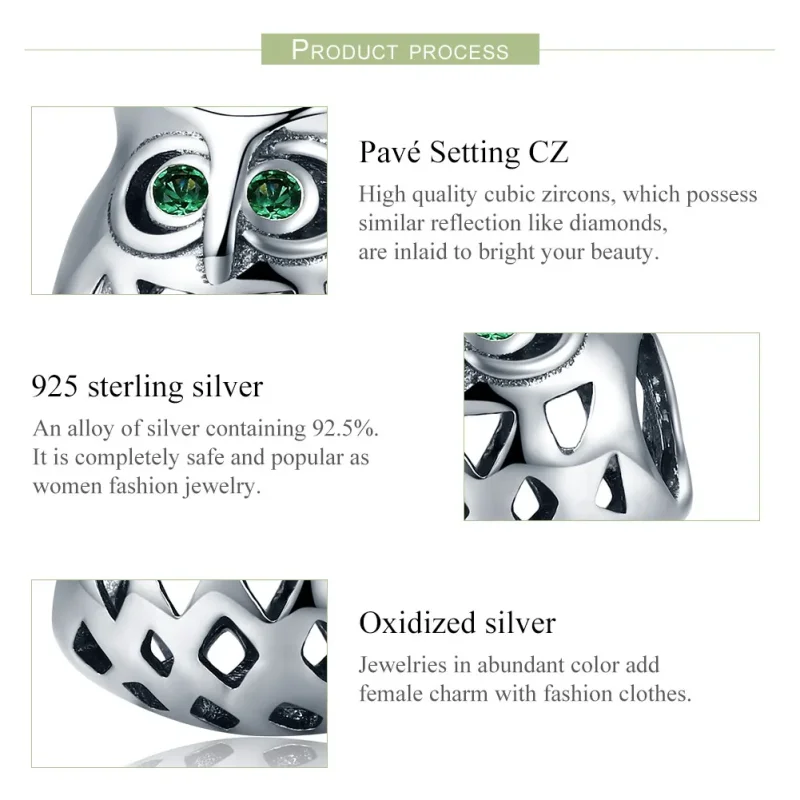 (bilde for) Pandora Style Silver Owl Charm - SCC424 - Vis 6