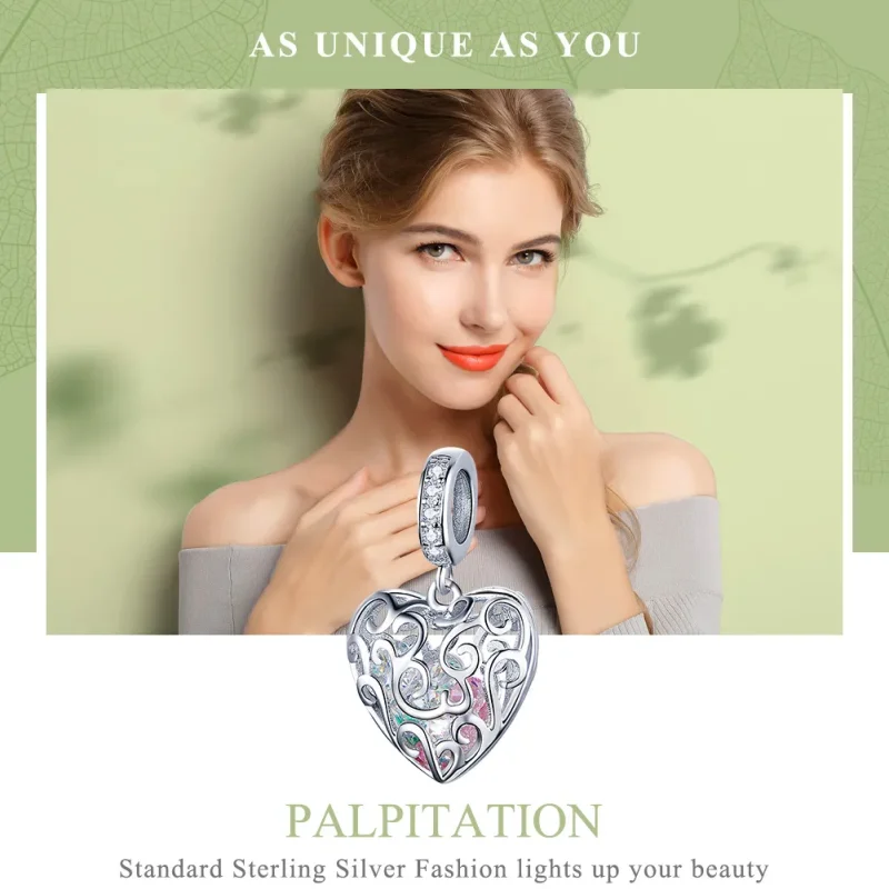 (bilde for) Pandora Style Silver Palpitation Dingle Charm - SCC1126 - Vis 2