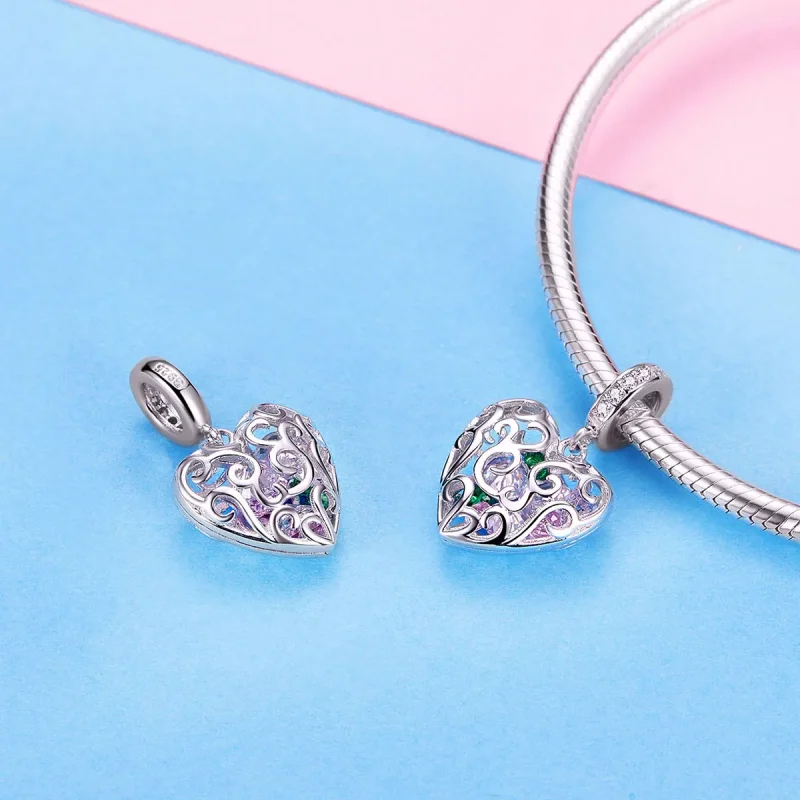 (bilde for) Pandora Style Silver Palpitation Dingle Charm - SCC1126 - Vis 7