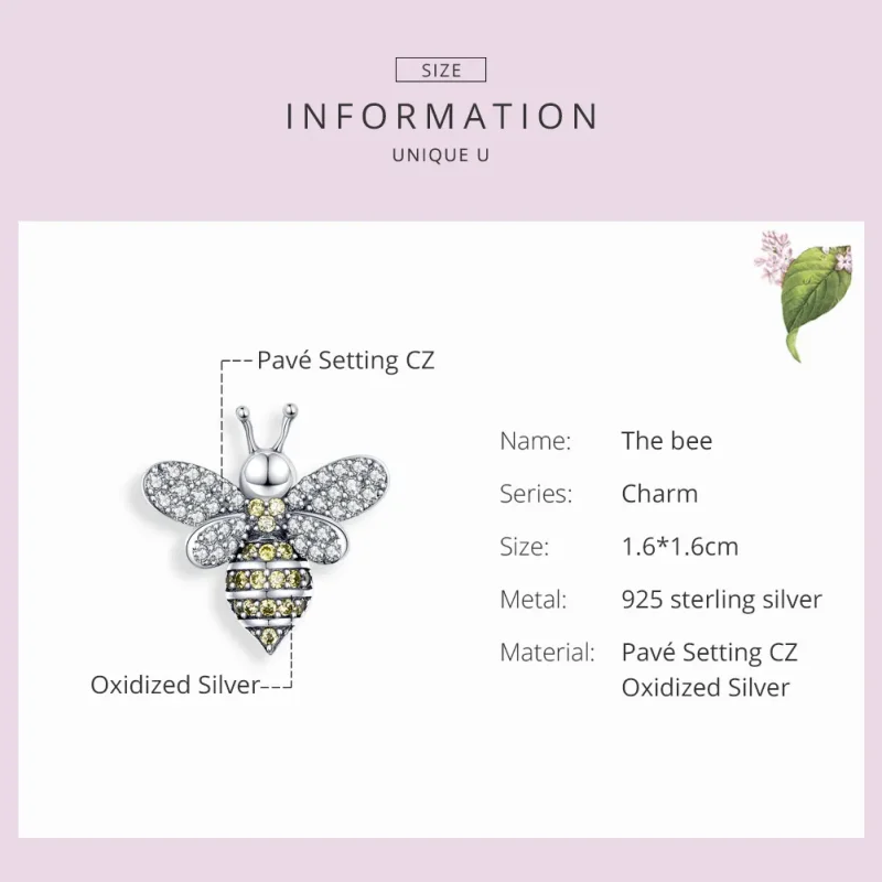 (bilde for) Pandora Style Silver Pavé Bee Charm - SCC1194 - Vis 3