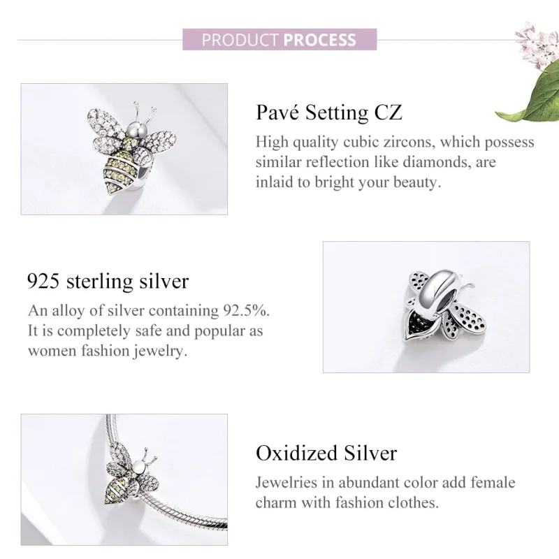 (bilde for) Pandora Style Silver Pavé Bee Charm - SCC1194 - Vis 4