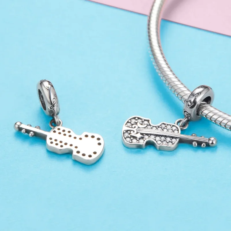 (bilde for) Pandora Style Silver Pavé Fiolin Dangle - SCC1078 - Vis 3