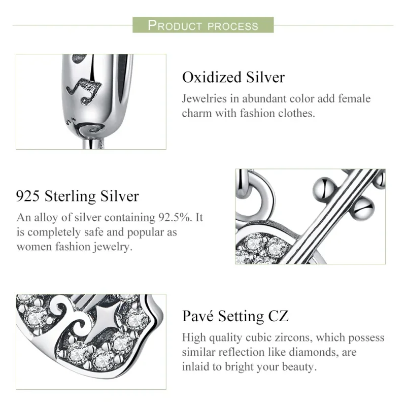 (bilde for) Pandora Style Silver Pavé Fiolin Dangle - SCC1078 - Vis 4