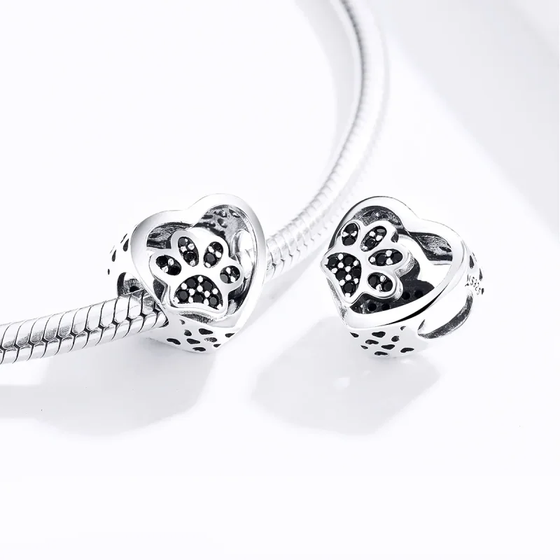 (bilde for) Pandora Style Silver Paw Mark of Pets Charm - SCC1191-Bk - Vis 3