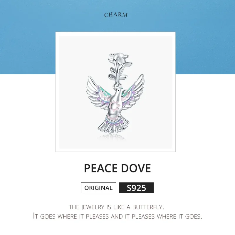 (bilde for) Pandora Style Silver Peace Dove Charm - BSC295 - Vis 6