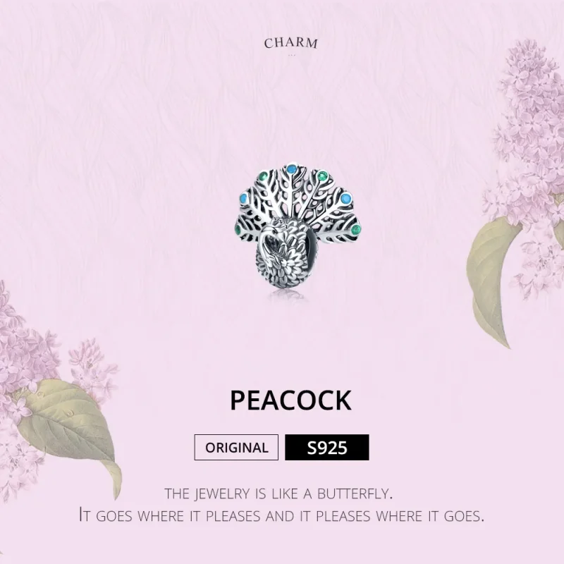 (bilde for) Pandora Style Silver Peacock Charm - SCC1260 - Vis 2