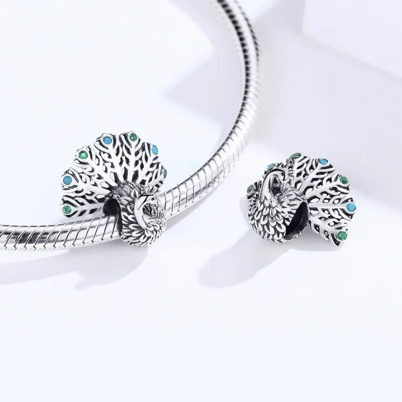 (bilde for) Pandora Style Silver Peacock Charm - SCC1260 - Vis 4