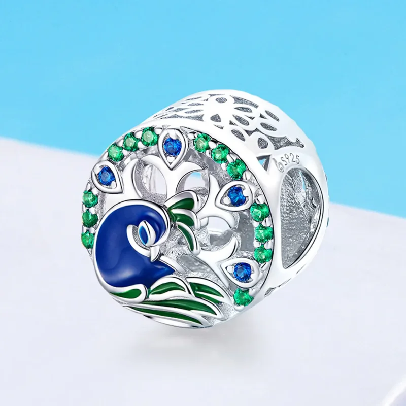 (bilde for) Pandora Style Silver Peafowl Charm - BSC037 - Vis 2