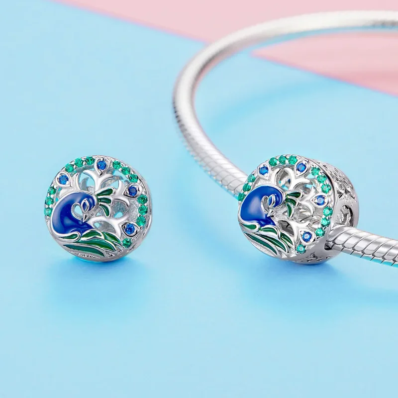 (bilde for) Pandora Style Silver Peafowl Charm - BSC037 - Vis 3